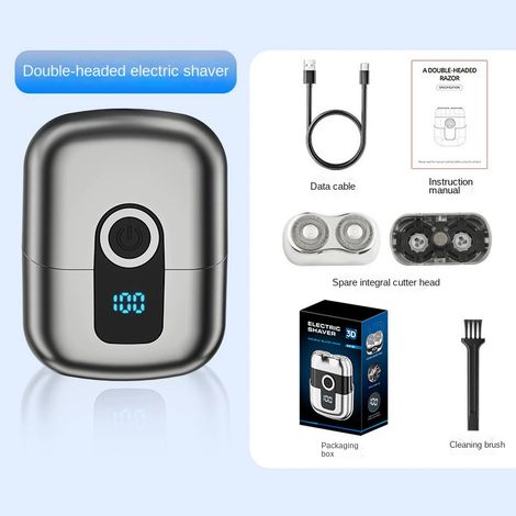 Rasoir électrique homme étanche gris anthracite, mini rasoir rechargeable avec jeu de têtes de lames interchangeables (1/5)