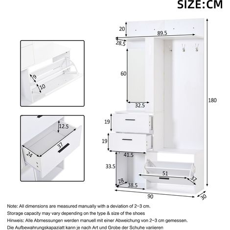 Kleiderschrank aus MDF in Weiß 90 x 30 x 180 cm HOMAIRE (1/5)