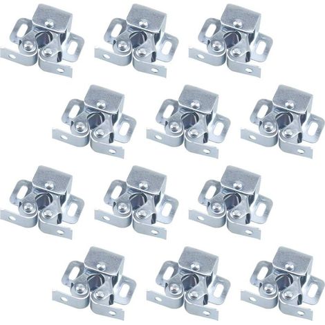 12PCS Fermetures de Porte, Ferme-portes, Fermetures à Double Galet pour Porte battante de Meuble, Loquet Porte d'armoire Double Rouleau Catch Loquet de Porte de Placard Catch (Argent)