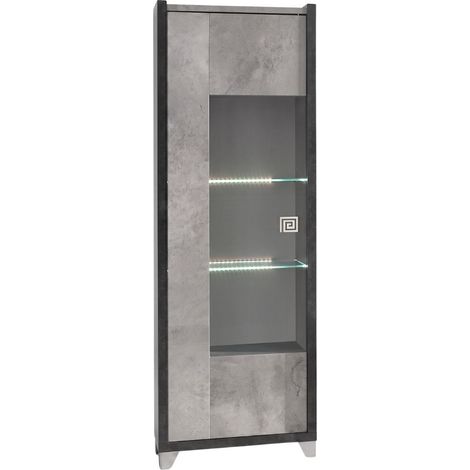 Vitrine 1 porte réversible aspect pierre grise avec Led - HAMPTON (1/4)