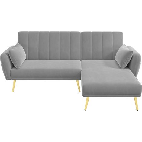 Sofa d'angle convertible en velours avec fonction couchage, L 191,5 x P 130,5 cm, design modulable pour salon et chambre (1/5)