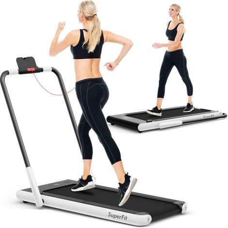 COSTWAY 2 in 1 Laufband mit APP & Fernbedienung Bluetooth 1-12 km/h LED Display Handyhalterung klappbar bis 120 kg belastbar Weiss