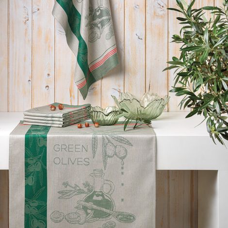 Lot de 6 torchons de cuisine imprimés "Essence d'Olive" 50 x 70 cm Coton Egyptien