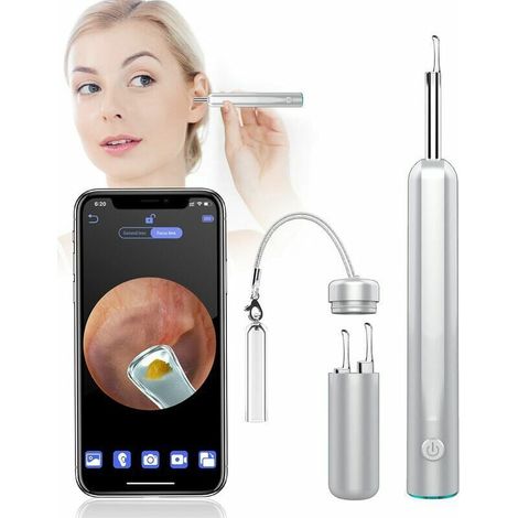 RHG Caméra endoscope 1080P, nettoyage des oreilles 3,9 mm, avec 6 lumières LED, convient pour iPhone et Android, enlève le cérumen, étanche IP67, convient aux chiens/enfants-argent (1/5)