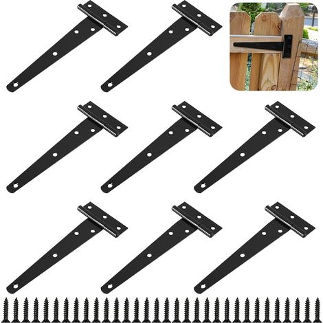 10 Pcs Charnières Porte Lourde en T, Charnière Porte de Grange, Charnières de Portes Charniere Plate avec Vis pour Porte de Grange, Jardin, Clôtures en Bois (6 Pouces / 150 MM) (1/5)