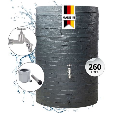GARANTIA MURO Regentonnen Komplett-Set 260 Liter graphite grey inkl. Chrom-Auslaufhahn und Fallrohranschluss (1/5)