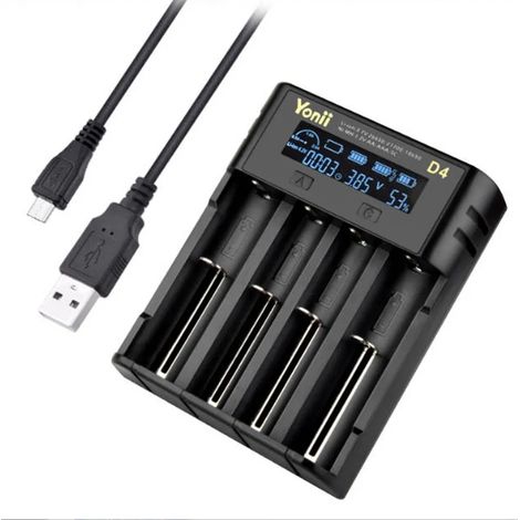 Chargeur intelligent universel LCD 4 slots pour accus rechargeables Li-ion 18650 21700 26650 et piles Ni-MH AA AAA avec USB (1/5)