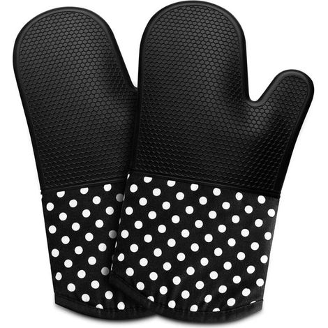 Gants de Four résistants à la Chaleur avec Silicone antidérapant, Gants de Cuisine,Gants de Cuisson pour la Cuisson(Noir) (1/5)