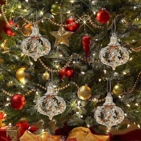 Lot de 4 boules de Noël à suspendre, décorations pour sapin. (1/5)