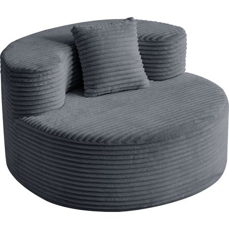 Fauteuil pouf en velours côtelé avec coussin pour adultes et adolescents, dimensions 112x105x59 cm (1/5)