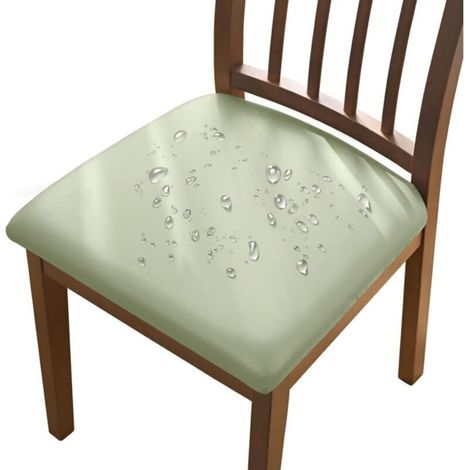 Lot de 4 housses de chaise vert clair, 36-48 cm, housses de chaise amovibles en similicuir imperméable avec boucles, adaptées aux chaises de salle à manger (1/5)