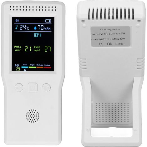 Testeur de qualité de l'air 9 en 1 : PM2.5, PM10, HCHO, TVOC, température, humidité, détecteur multifonction CO2, 5V (1/5)