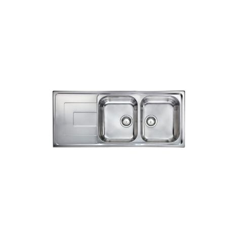 CM 010147.D1.01.2018 COMO Lavello da Incasso 2 Vasche con Gocciolatoio a Sinistra Acciaio Inox Satinato (116x50x19 cm) colore Inox Satinato (1/5)