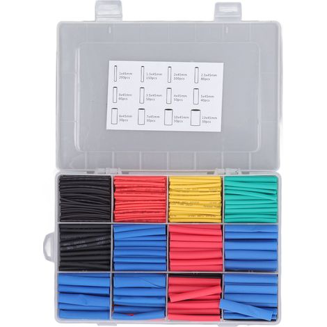 Kit de 850 gaines thermorétractables 2:1, souples, flexibles et ignifuges, pour câbles et fils (1/5)