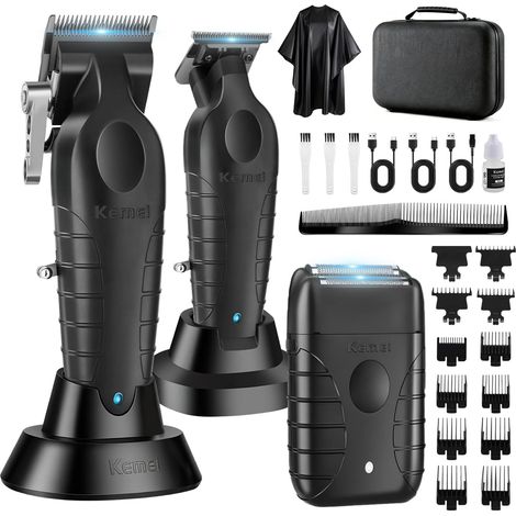 Tondeuse à cheveux professionnelle pour homme, tondeuse de barbier complète sans fil, ensemble de rasoir à barbe en T, kit de toilettage électrique avec base de charge (1/5)