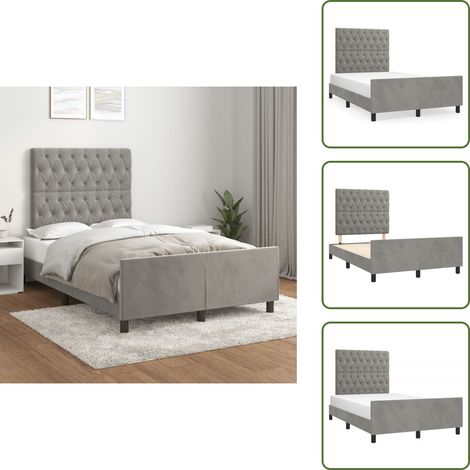 The Living Store Cadre de lit sans matelas gris clair 120x190 cm velours - Lit Plateforme - Cadre De Lit - Lit Double - Tête De Lit Ajustable - Lit Rembourré
