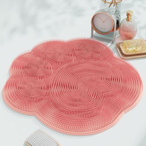 Tapis de massage exfoliant pour douche, antidérapant, pour le bain et le lavage des pieds, fixation murale, avec ventouses et brosses pour le massage du dos.-AquaForge