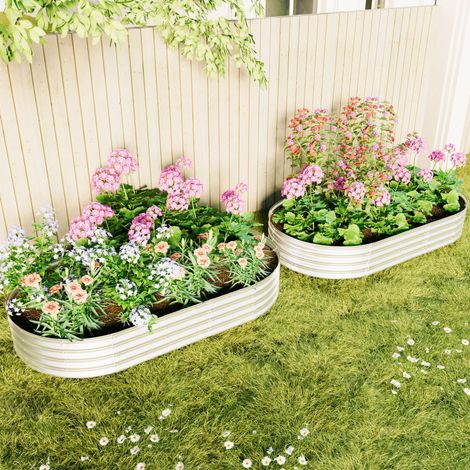 Set de 2 huertos elevados (243.8x122x30.5 cm), base abierta, montaje sencillo, metal galvanizado plateado (1/5)