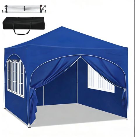 Pérgola plegable de jardín 3 x 3 m azul con bolsa de transporte (1/4)