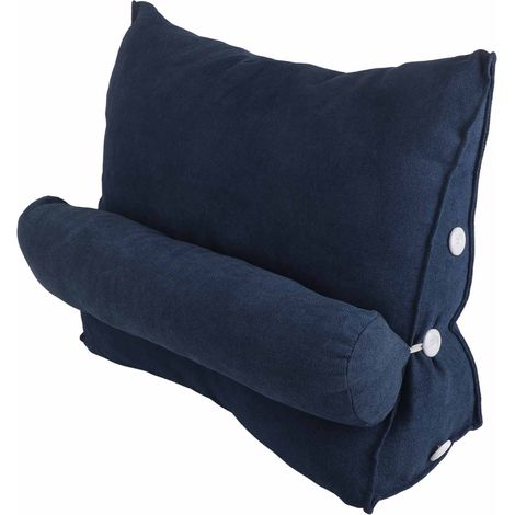 Große, dreieckige Rückenlehne (60 x 22 x 50 cm) mit abnehmbarem, weichem und bequemem Lesekissen, für Sofa oder Bett, dunkelblau (1/5)