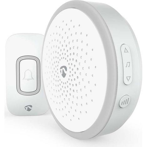 Nedis Drahtloses Türklingel Set / Batteriebetrieben / 4.5 V DC / 1x CR2032 / Lautstärke: 80 dB / Signalreichweite: 150 m / 60 Melodien / 1 Empfänger / Weiss