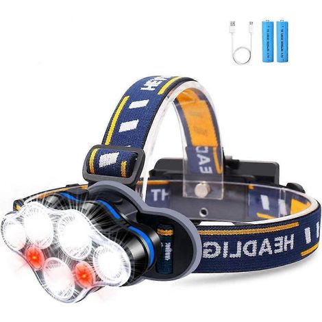 Ultrahelle, wiederaufladbare USB-LED-Stirnlampe mit 8 roten Warnlichtmodi