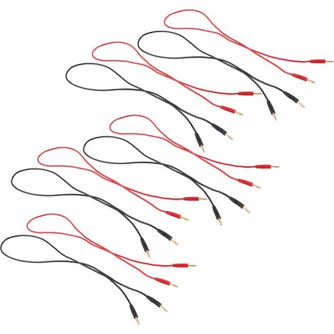 Lot de 5 cordons de test à fiches bananes mâle-mâle, plaqués or et nickel, en laiton pour soudure 70003, 4 mm, rouge + noir (1/5)