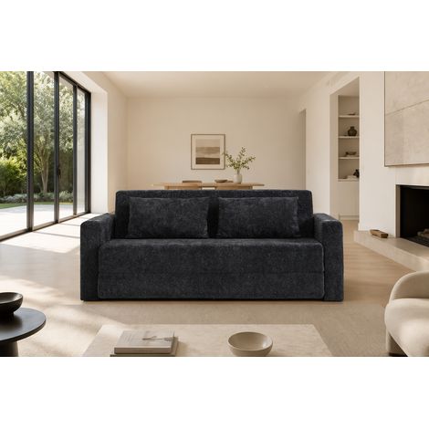 Divano letto 2 in 1 80x50x50 cm, con porte USB, portabicchieri e tasche laterali, in schiuma nero e grigio (1/5)