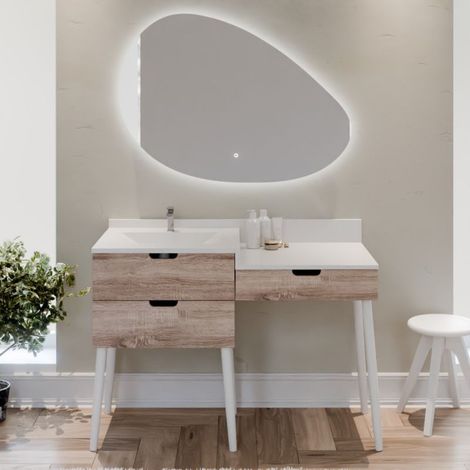 Meuble vasque avec coiffeuse 120 cm ALYA + Miroir led Drop