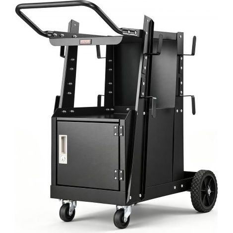 Chariot de Soudage à 2 Niveaux Chariot Poste à Souder Armoire Antivol Verrouillable Charge 120 kg​​ Roues 360° Chaînes Sécurité Stockage Réservoirs pour Atelier TIG ARC MMA Découpeur Plasma (1/4)