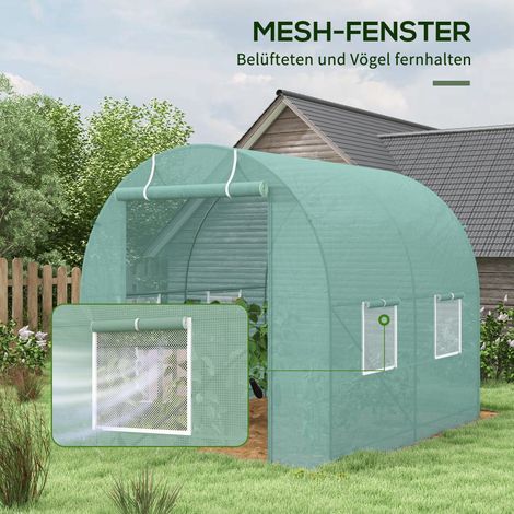 Serre de jardin tunnel pour tomates, abri sous film avec fenêtre, vert, 245 x 200 x 198 cm, châssis de culture extérieur (1/5)