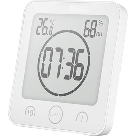 Horloge de Salle de Bain - Blanc - LCD Numérique - Thermomètre - Hygromètre - Alarme (1/4)