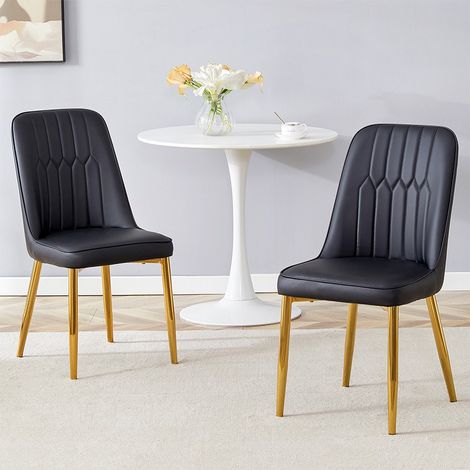 Lot de 2 chaises de salle à manger en PU noir, pieds métal doré, dossier ergonomique, patins antidérapants (1/5)