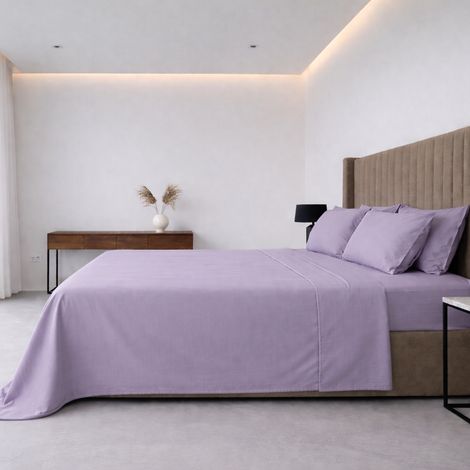 Set Completo Letto Matrimoniale Sarisa, in Policotone, Lavabile in Lavatrice, Viola Lilla (1/5)