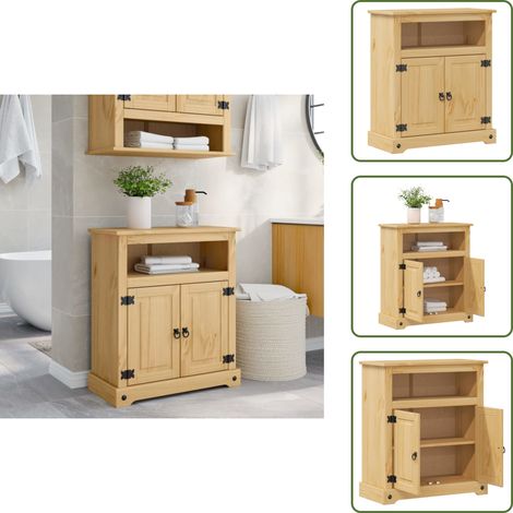 The Living Store Armoire de salle de bain Corona 70x33x80 cm bois de pin massif - Armoire De Salle De Bain - Meuble Salle De Bain - Rangement Salle De Bain - Commode Salle De Bain - Bois De Pin