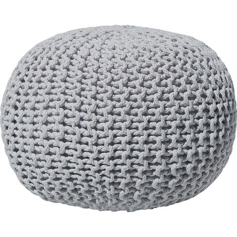 Pouf Rond en Coton Gris Clair à Billes de Polystyrène Coussin d'Intérieur Conrad