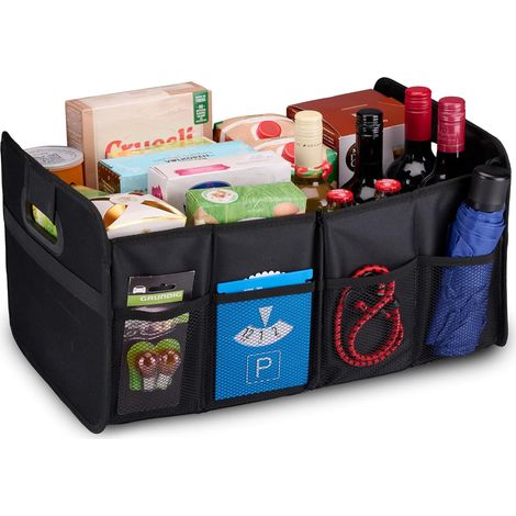 Organiseur de coffre - 30 x 34 x 55 cm - 2 grands compartiments et inserts - Organiser les accessoires de voiture - Design pliable - Noir (1/5)
