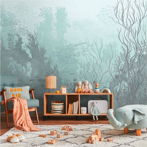 Sfondo fotografico Profhome 399041 Carta da parati TNT goffrata a caldo liscia per bambini opaca blu grigio 3,71 m x 2,8 m (1/5)