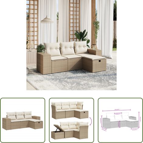 vidaXL Rattanmöbel - 4-tlg. Garten-Sofagarnitur mit Kissen Beige Poly Rattan (1/5)