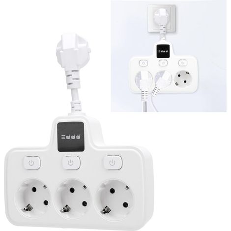 Adaptateur Multi Prises avec Interrupteurs Indépendants - 3 Prises AC 2 Polaires avec Cable 0.1m - Matière PC Ignifuge Blanc (308g) (1/5)
