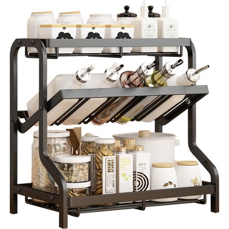 Étagère à Épices à 3 Étages en Acier au Carbone, Support à Épices Vertical avec Étagère Inclinée à 45° 36,5x20x35 cm (1/5)