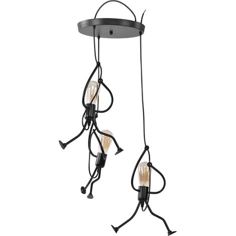 Pendelleuchten-Set mit 3 runden E27-Fassungen, Vintage-Eisen-Stil, künstlerische Lampe für Restaurant, Café, Geschäft, Kinderzimmer (110-220V, Leuchtmittel nicht enthalten) (1/5)