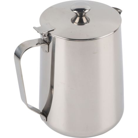 Stainless Steel Pitcher Milk Cup Jug with Lid for Coffee Latte Art for Office Kitchen with Handle (350 ml - Silver)