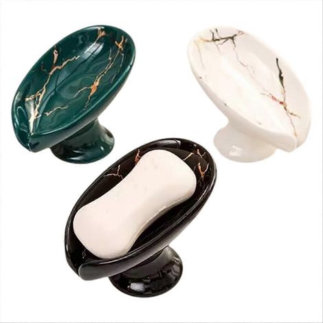Porte-savon de douche en céramique Leay, boîte de rangement pour salle de bain et cuisine, bac de drainage, lot de 3 (1/5)