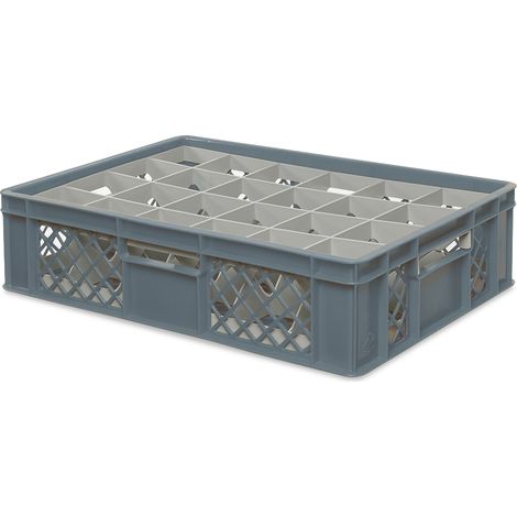 BRB Gläserkiste 600x400 mm für 15, 24, 33 oder 40 Gläser, farbig (Grau, für 24 Gläser Ø 87 mm, Glashöhe max 122 mm)