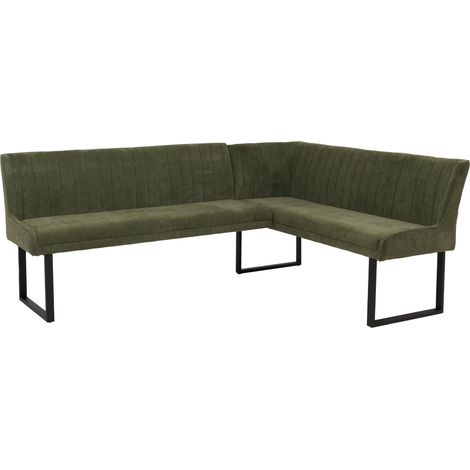 [NEUWERTIG] Eckbank HHG-536, Esszimmerbank Bank, Öko-Tex (310g/m²) Chenille Stoff/Textil Metall 159x210cm grün