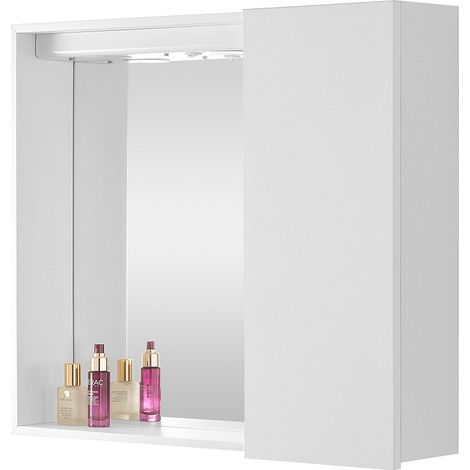 Specchio contenitore 67x60 cm bianco con LED e ripiani interni