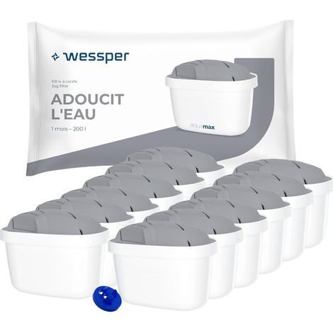 Filtre à eau pour Carafe Filtrante, Cartouches filtrantes réduisent l'eau très dure, Filtres compatible avec les filtres Brita Maxtra+, Maxtra Plus (12 pièces), Blanc/Gris (1/5)