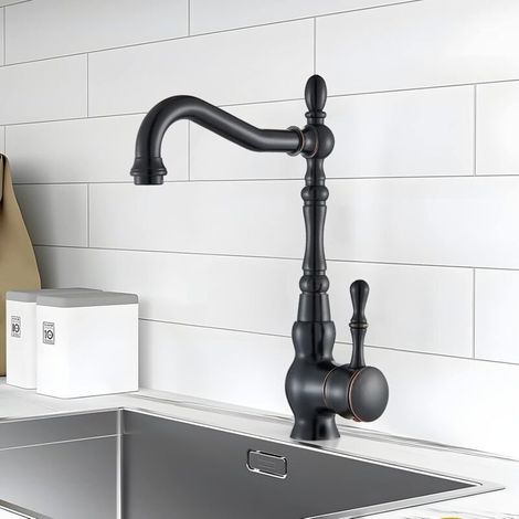 Schwarze Küchenarmatur mit 360° schwenkbarem Auslauf, Mischbatterie für Spülbecken, Vintage-Küchenarmatur in Schwarz (1/5)