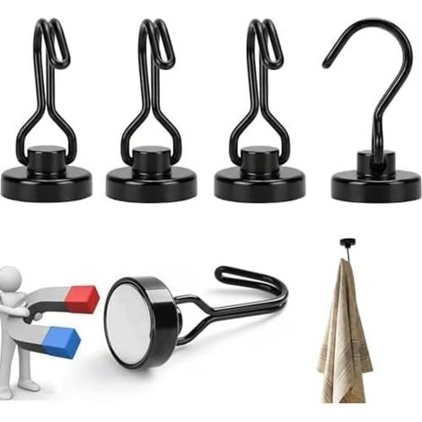 Set of 4 extra strong neodymium swivel magnetic hooks with 180° rotation for kitchen, garage and office - (1/5)